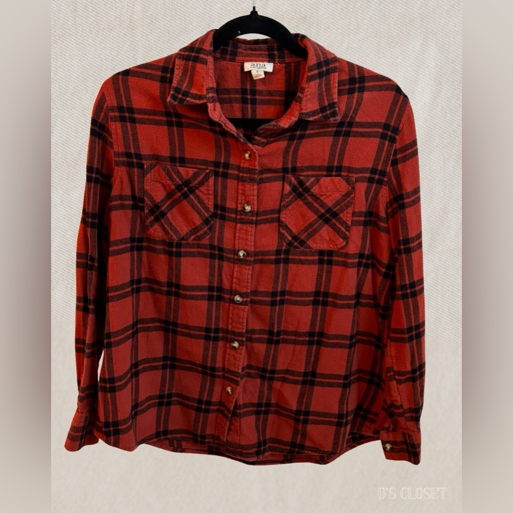 a.n.a Red and Black Plaid Button Down Shirt